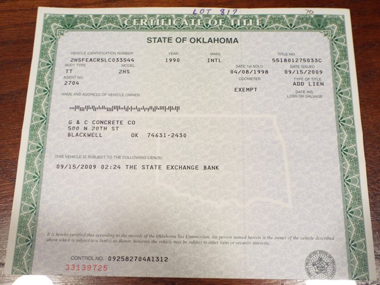 1990 International 2HS Lot 817, 4/10/18 Auction Concrete Trucks