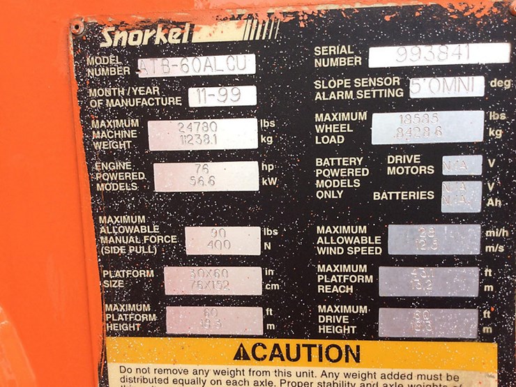 1999 Snorkel Lift ATB60ALCU Lot , Equipment Auction, 8/4/2018, J.J