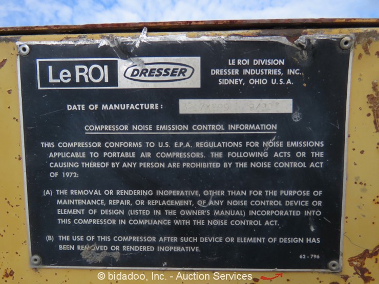 1990 Lee Roi 185 Lot Only, Leroi Dresser Air Compressor