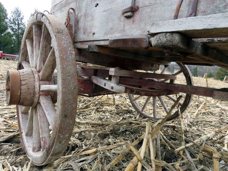 Antique Horse Drawn Wood High Wheel Barge Wagon with Seat & Tongue
