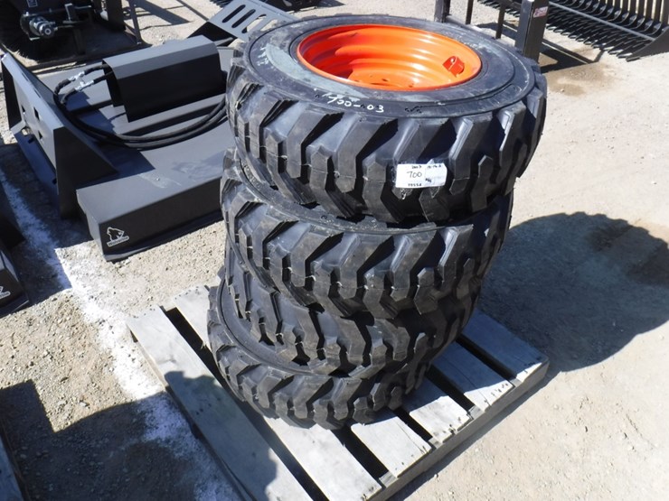 (4) Turbo 10x16.5 Skid Steer Tires & Rims. Lot 513, Heavy Const