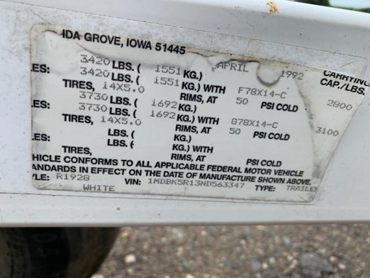 1992 Shoreland'r Boat Trailer (LD616) Lot 619, Online Only Equipment