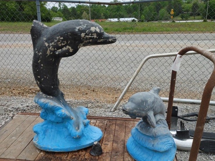 (2) CONCRETE DOLPHIN STATUES - Lot #701, Farm, Construction, & Truck