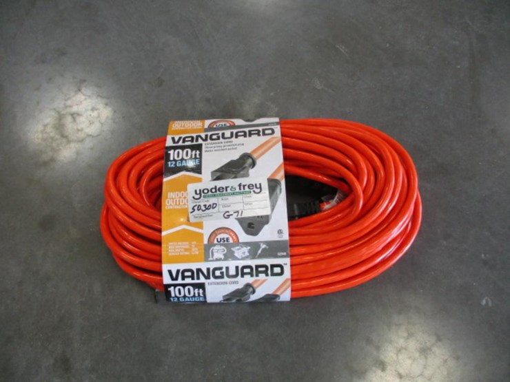 Unused Vanguard Extension Cord ,100 Ft / 12 Gauge Lot , Timed Online