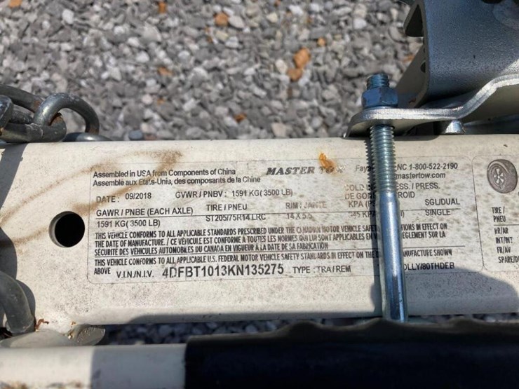 2019 Master Tow Car DollyTitle Lot 566, Machinery Auction Rolling