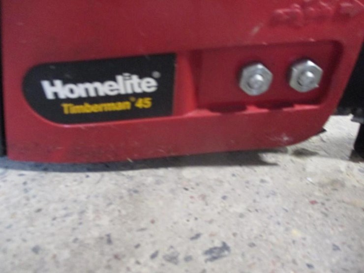 Homelite Timberman 45 gas chain saw Lot 118, June Machinery, Outdoor, Tools, Silver and