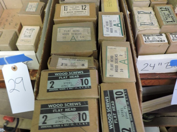 Apprx 30 Boxes of FLAT HEAD WOOD SCREWS and more Most Boxes are Full Lot 30, 70 Yr Old