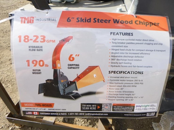 6" Wood Chipper Skid Steer Lot 324, Monthly Public Auction Sacramento, CA, 9/10/2022, Bar