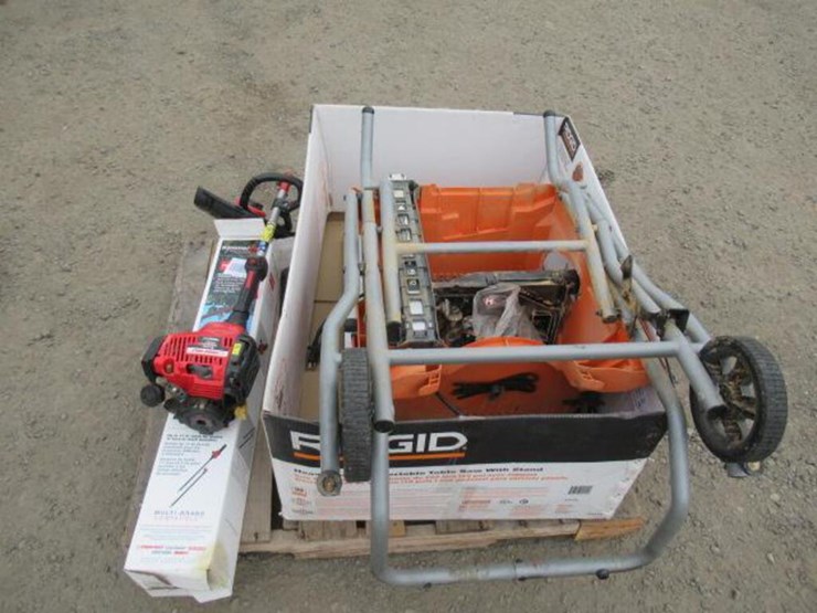 RIDGID TABLE SAW, TROY BILT WEED EATER, TROY BILT TRIMMER PLUS Lot