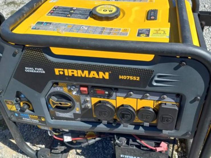 FIRMAN H07552 GENERATOR, DUAL FUEL, 9400 WATTS Lot 17, Monthly