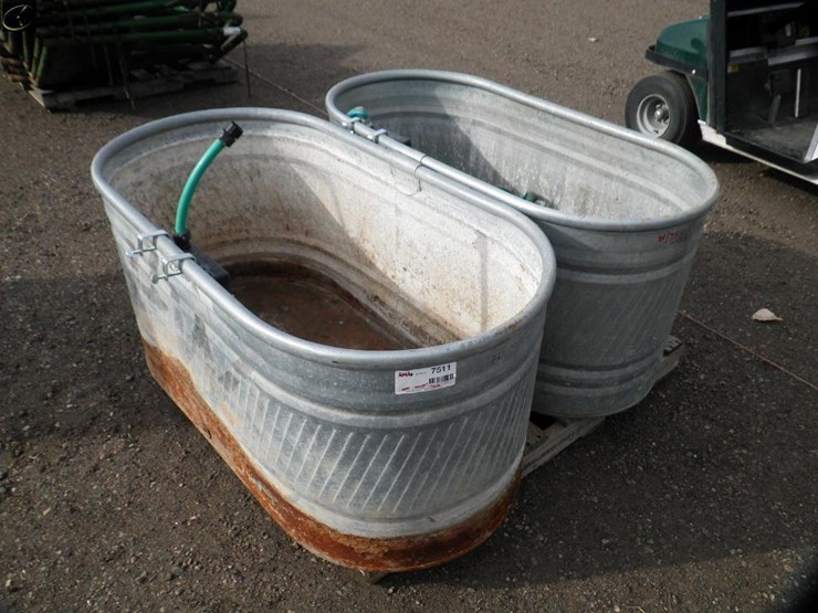 7511 (2) HW Brand Galvanized Oval Water Tanks w/Floats Lot 7511
