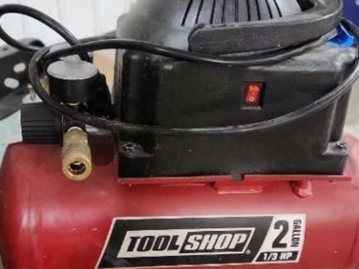 Tool Shop 2 gallon 1/3 hp. Air compressor Lot 14, TRACTORS, TRUCKS