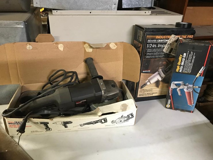 509 • Sears Craftsman industrial 7" angle grinder, grease gun and 1/2