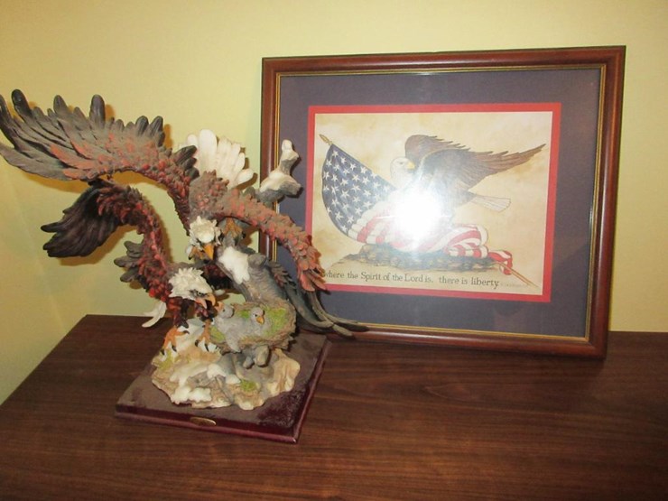 1128 • Eagle sculpture Montefiori and eagle print Lot 1128, Estate