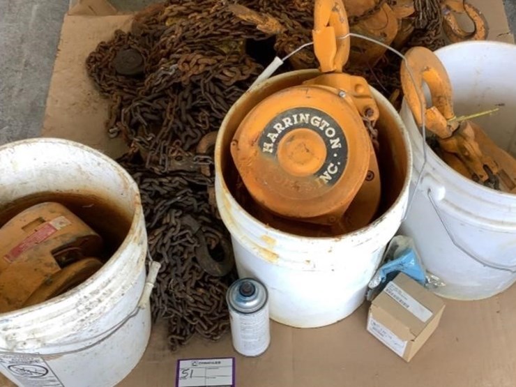 (9) Assorted Harrington Chain Hoists Lot 51, Job Completion Surplus